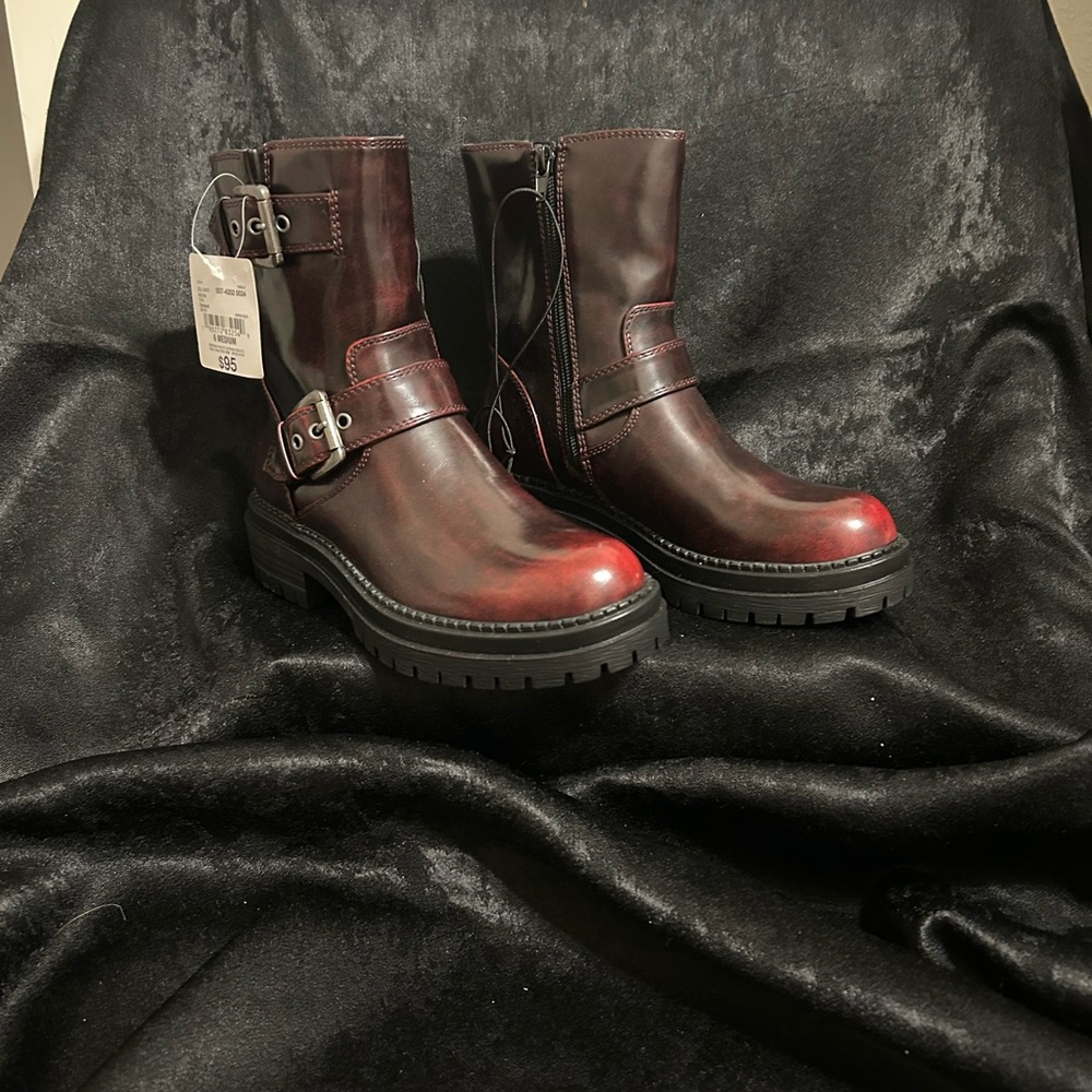 Y2K Whimsical Goth Arizona Jean Company Burgundy Combat Boots Sz 6